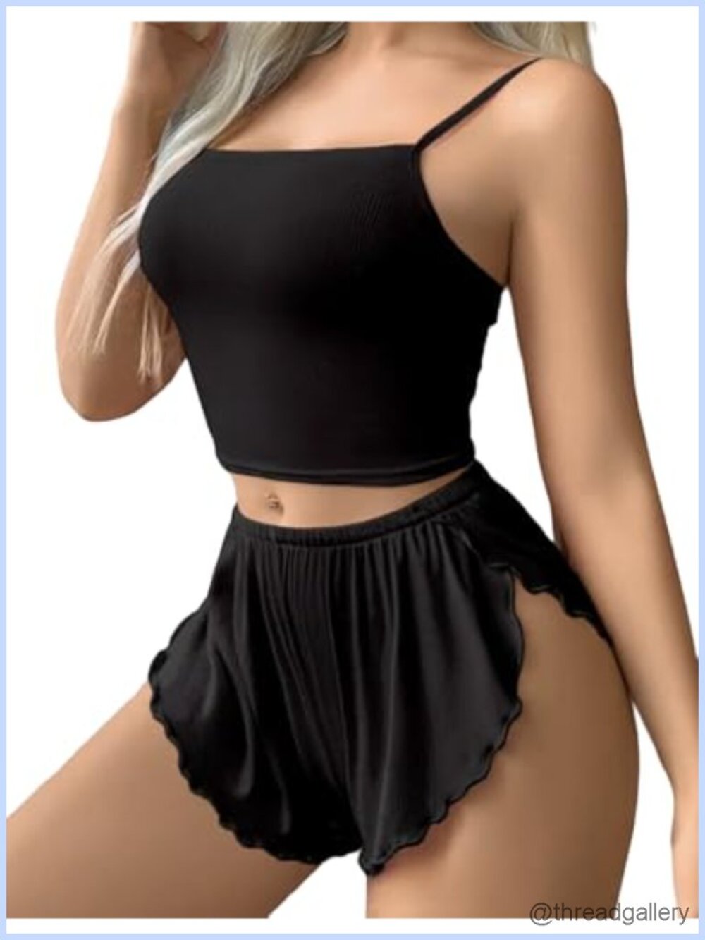 Women's Ribbed Cami Pajama Set Split Shorts Sleepwear 2 Piece Lounge